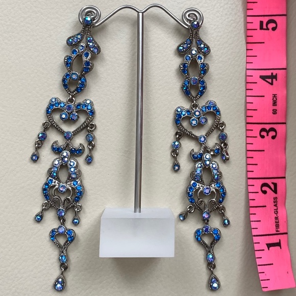 🆕🔥Oversized Shiny Blue Crystals Earrings - Picture 1 of 5